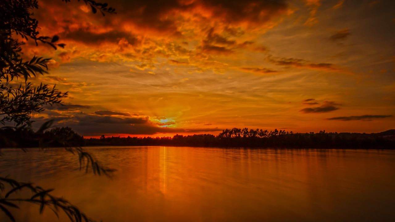 Wallpaper sunset, horizon, sky, river