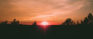 Preview wallpaper sunset, horizon, sun, trees, sky