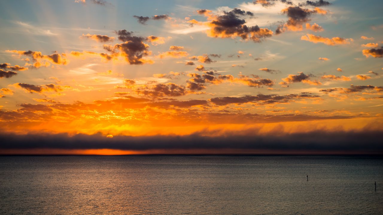 Wallpaper sunset, horizon, sun, sea, clouds