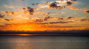Preview wallpaper sunset, horizon, sun, sea, clouds