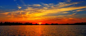 Preview wallpaper sunset, lake, dusk, dark, landscape