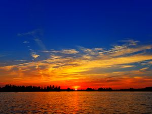 Preview wallpaper sunset, lake, dusk, dark, landscape