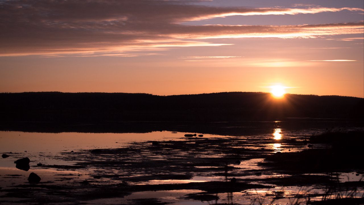 Wallpaper sunset, lake, dusk, nature, dark