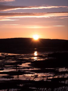 Preview wallpaper sunset, lake, dusk, nature, dark