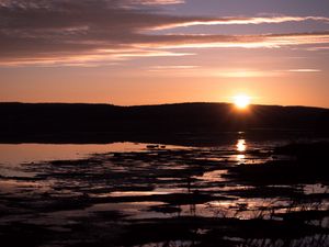 Preview wallpaper sunset, lake, dusk, nature, dark