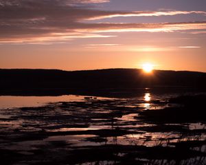 Preview wallpaper sunset, lake, dusk, nature, dark