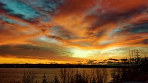 Preview wallpaper sunset, lake, dusk, evening, nature