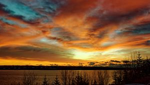 Preview wallpaper sunset, lake, dusk, evening, nature