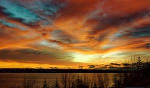 Preview wallpaper sunset, lake, dusk, evening, nature