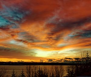 Preview wallpaper sunset, lake, dusk, evening, nature