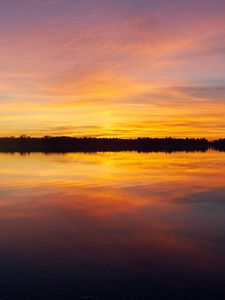 Preview wallpaper sunset, lake, horizon, sky, reflection