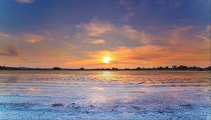 Preview wallpaper sunset, lake, ice, winter, landscape