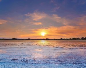 Preview wallpaper sunset, lake, ice, winter, landscape