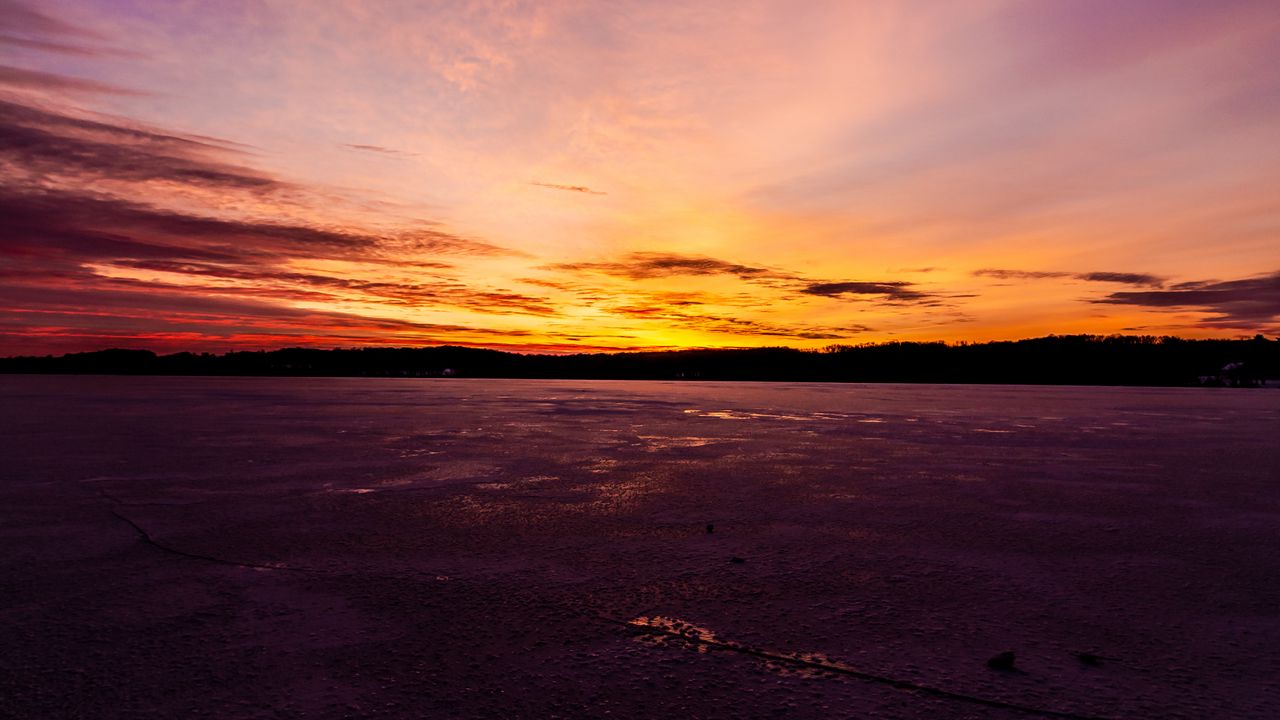 Wallpaper sunset, lake, ice, dusk