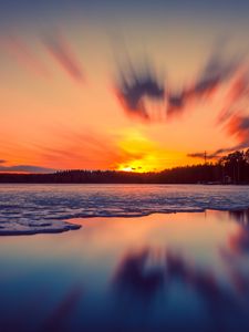 Preview wallpaper sunset, lake, ice, sky