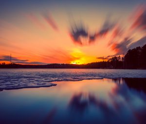 Preview wallpaper sunset, lake, ice, sky
