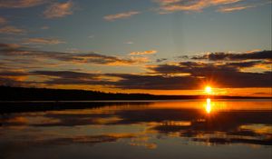 Preview wallpaper sunset, lake, landscape, nature, sun