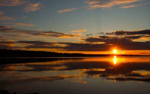 Preview wallpaper sunset, lake, landscape, nature, sun