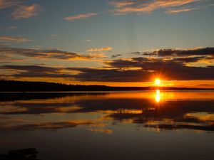 Preview wallpaper sunset, lake, landscape, nature, sun