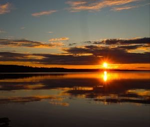 Preview wallpaper sunset, lake, landscape, nature, sun