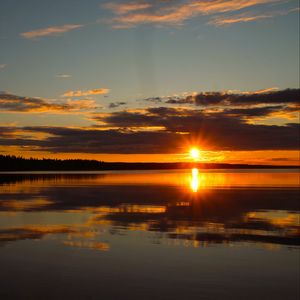 Preview wallpaper sunset, lake, landscape, nature, sun