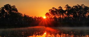 Preview wallpaper sunset, lake, rays, trees, florida