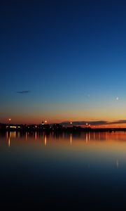 Preview wallpaper sunset, lake, skyline, night city, new brunswick, canada