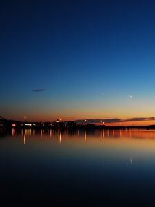 Preview wallpaper sunset, lake, skyline, night city, new brunswick, canada