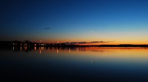 Preview wallpaper sunset, lake, skyline, night city, new brunswick, canada