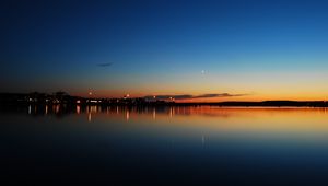 Preview wallpaper sunset, lake, skyline, night city, new brunswick, canada