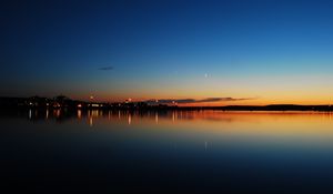 Preview wallpaper sunset, lake, skyline, night city, new brunswick, canada