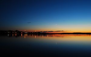 Preview wallpaper sunset, lake, skyline, night city, new brunswick, canada