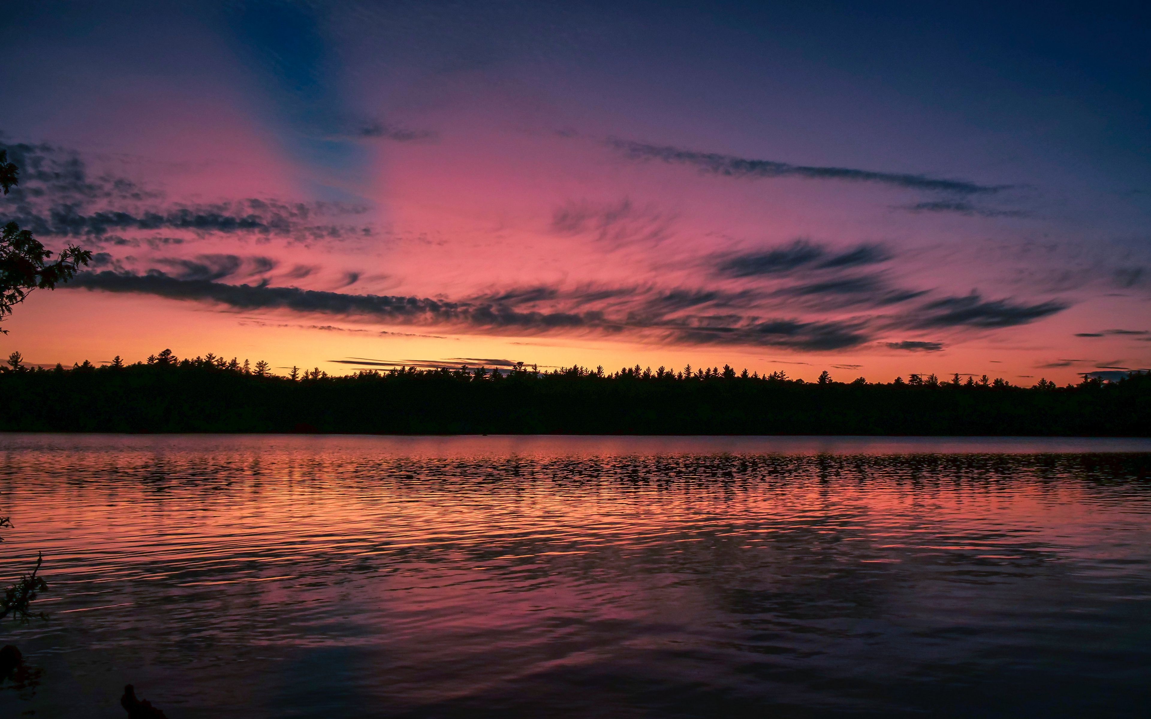 Download wallpaper 3840x2400 sunset, lake, skyline, sky, clouds 4k ...