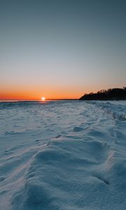 Preview wallpaper sunset, lake, snow, winter, landscape