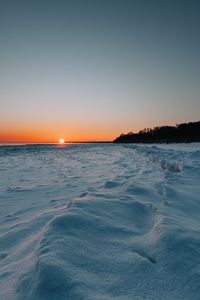 Preview wallpaper sunset, lake, snow, winter, landscape
