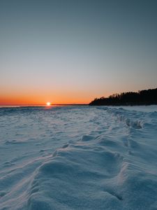 Preview wallpaper sunset, lake, snow, winter, landscape