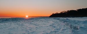 Preview wallpaper sunset, lake, snow, winter, landscape