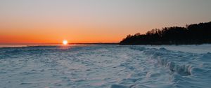 Preview wallpaper sunset, lake, snow, winter, landscape