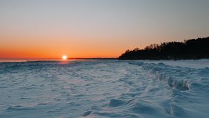 Preview wallpaper sunset, lake, snow, winter, landscape