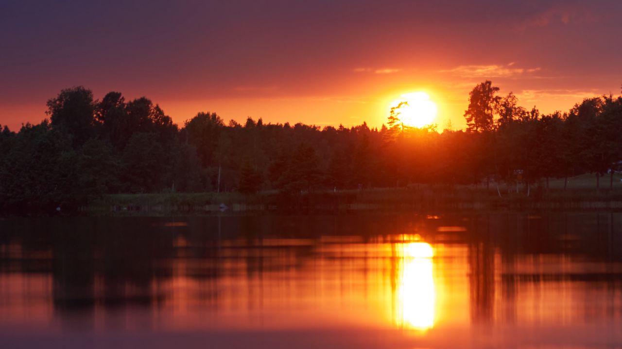 Wallpaper sunset, lake, sun, dusk, landscape
