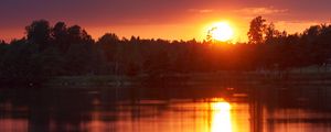 Preview wallpaper sunset, lake, sun, dusk, landscape