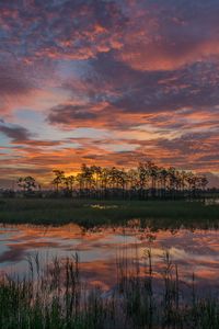 Preview wallpaper sunset, lake, trees, reflection