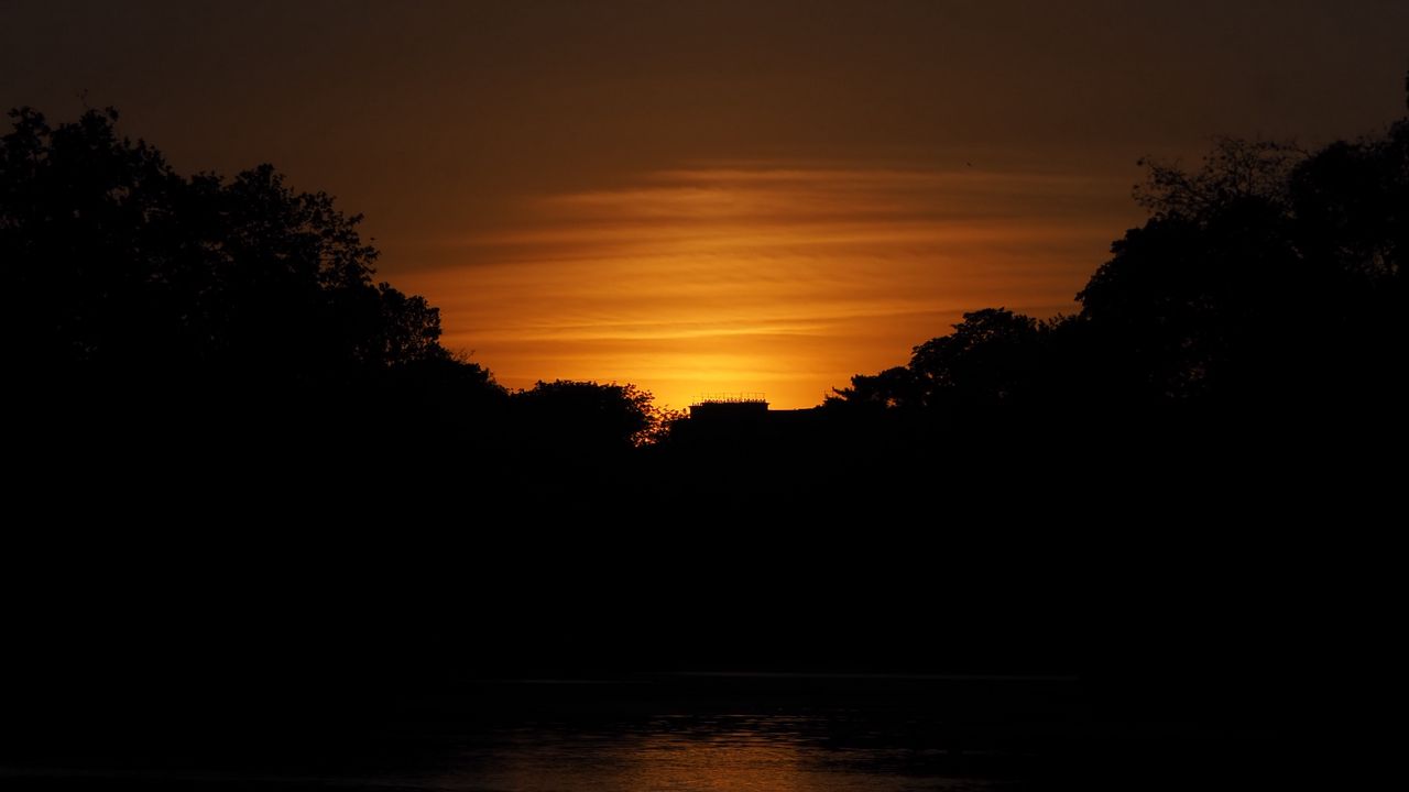 Wallpaper sunset, lake, trees, sky