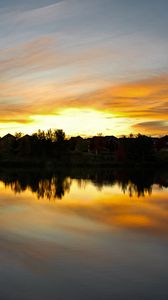 Preview wallpaper sunset, lake, trees, reflection, sky