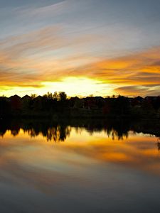 Preview wallpaper sunset, lake, trees, reflection, sky
