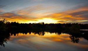 Preview wallpaper sunset, lake, trees, reflection, sky