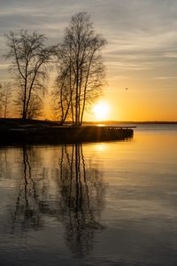 Preview wallpaper sunset, lake, trees, water, reflection
