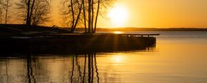 Preview wallpaper sunset, lake, trees, water, reflection