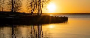 Preview wallpaper sunset, lake, trees, water, reflection