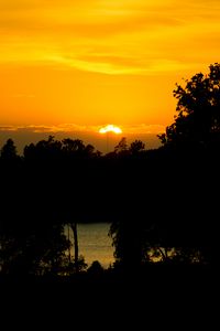 Preview wallpaper sunset, lake, trees, silhouettes, dark